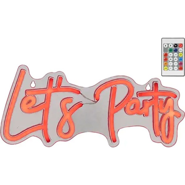 Luz led neón decorativa let's party, 40 x 18 x 1,5 cm